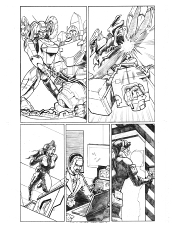 Original pencils for the story 'Twilight's Last Gleaming' part 4, set in an alternative universe, after the first Transformers movie