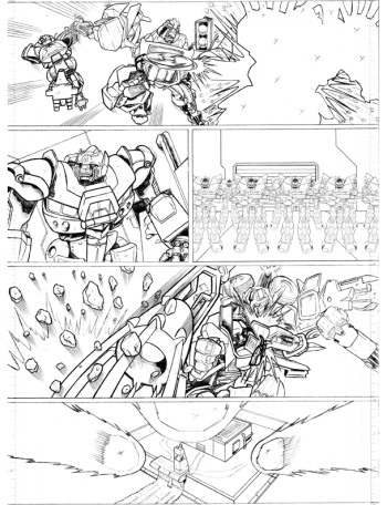 Original pencils for the story 'Twilight's Last Gleaming' part 4, set in an alternative universe, after the first Transformers movie