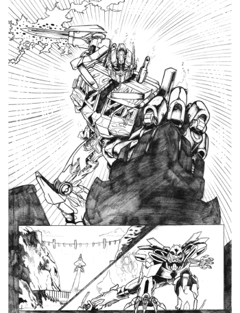 Original pencils for the story 'Twilight's Last Gleaming' part 4, set in an alternative universe, after the first Transformers movie